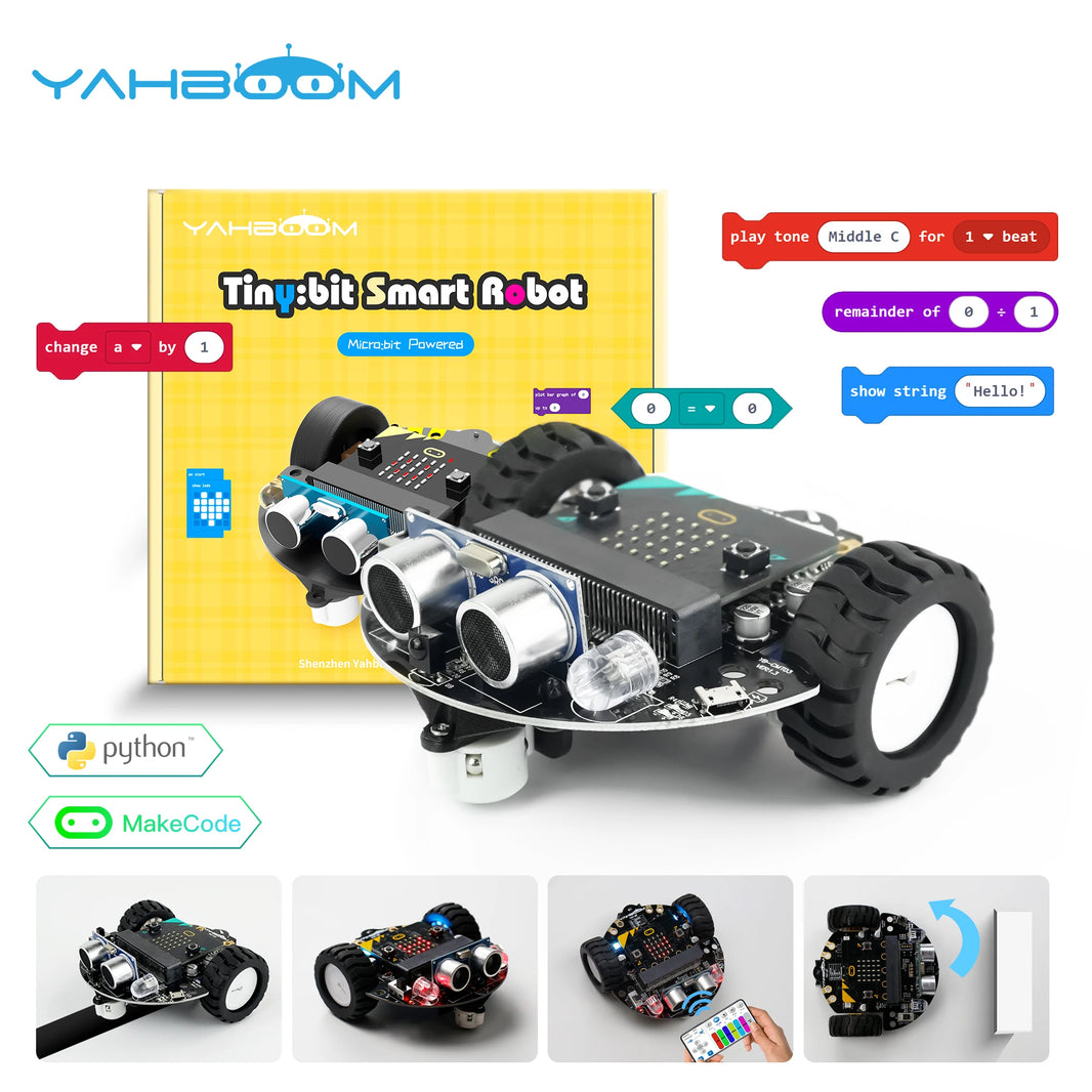 Yahboom Microbit Car, Programmable Coding Robotics for Microbit V2/V1, STEM Education Toy with Battery, CE RoHS Certified