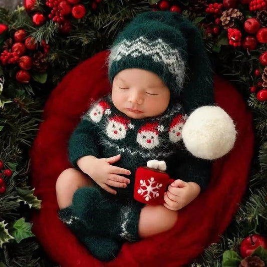 Christmas Baby Clothes Newborn Photography Props Knitted Outfit Costume Infant Photo Shoot Accessories for Boys
