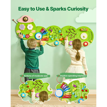 VEVOR Caterpillar Children’s Wall Busy Board – 12 Activities Montessori Sensory Learning Center for Kids Ages 3-12