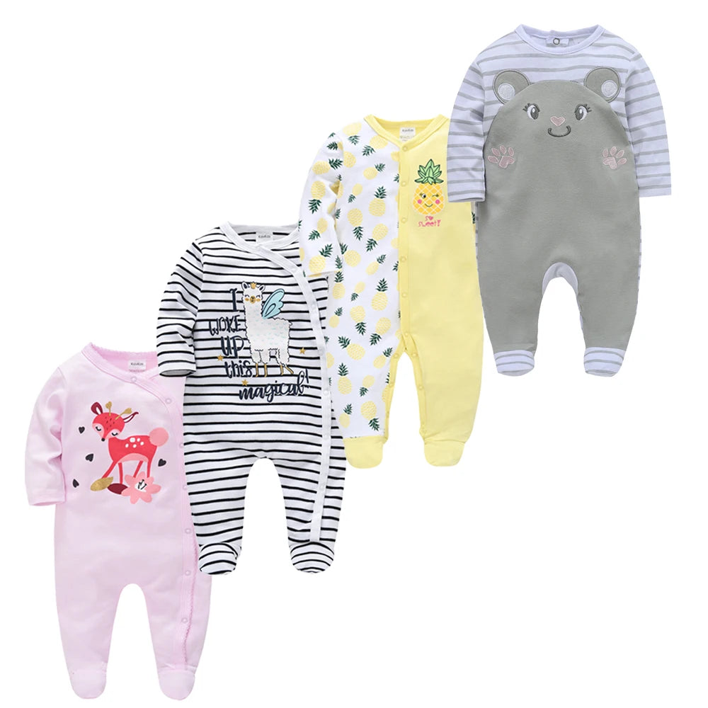 Kavkas 3/4 PCS Baby Romper Set – 100% Cotton Polka Dot Long Sleeve Jumpsuit (Newborn 0-12 Months, Summer Wear)