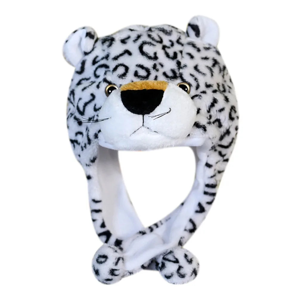 Plush Animal Earflap Hat with Moving Ears & Neck Warmer — 60 cm (23.6 in) Adult Cosplay Party Beanie