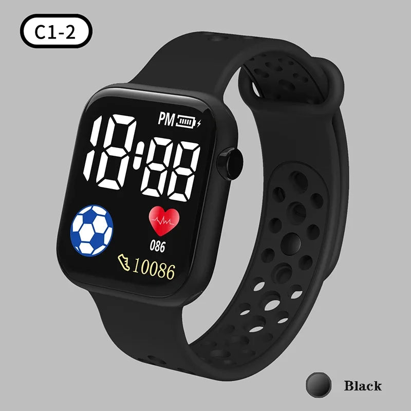 LED Digital Sports Watch for Kids Boys and Girls Football Silicone Casual Electronic Wristwatch
