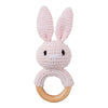 1pc Safety Wooden Baby Teether - Crochet Cartoon Long Ear Bunny Rattler with Mobile Crib Bell | Newborn Teething Toy & Handbell