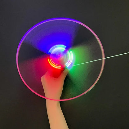 Luminous Pull-Line LED Flying Saucer Toy with Launcher — Light-Up Rotating Disk Flyer for Kids & Pets, Outdoor Fun