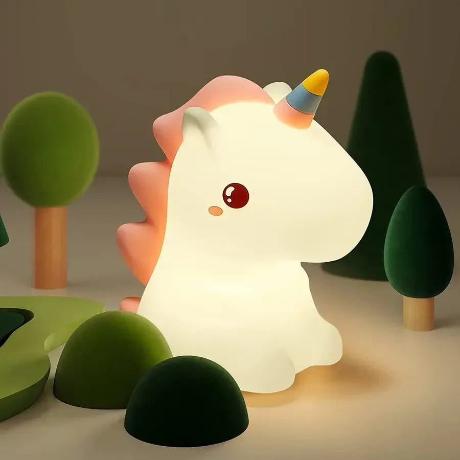 Unicorn Silicone LED Night Light - USB Rechargeable Touch Lamp for Kids, Cute Cartoon Bedroom Decor & Gift