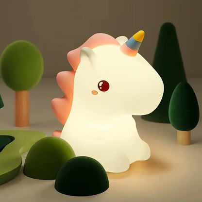 Unicorn Silicone LED Night Light - USB Rechargeable Touch Lamp for Kids, Cute Cartoon Bedroom Decor & Gift