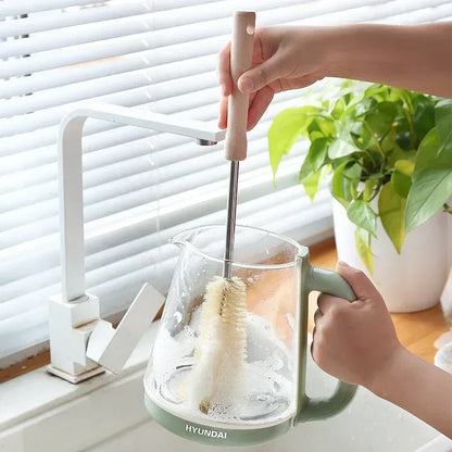 Bottle Brush Cleaner with Long Wooden Handle – Natural Bristle Water Bottle & Kitchen Scrub Brush for Cup & Jug Cleaning