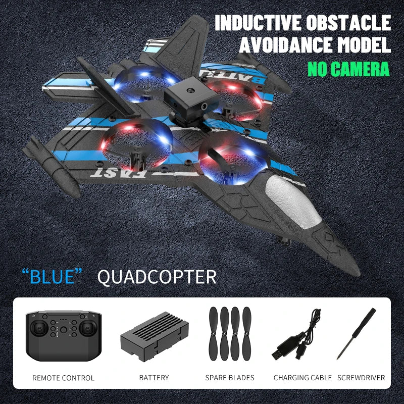 RC Plane with Camera and Obstacle Avoidance – 2.4G Foam Fighter Helicopter Toy for Kids