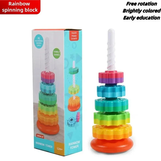 Toddler Rotating Rainbow Spinning Stacking Pyramid Tower Toy