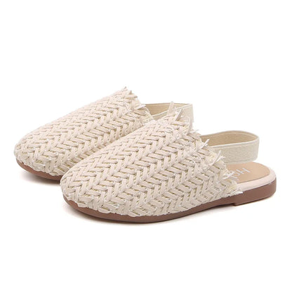 Spring Summer Girls’ Shoes – Woven Knitted Design, Flat Sandals for Toddlers, Sweet Princess Soft Fashion Shoes for Kids