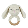 1pc Safety Wooden Baby Teether - Crochet Cartoon Long Ear Bunny Rattler with Mobile Crib Bell | Newborn Teething Toy & Handbell