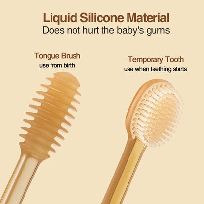 3-in-1 Baby Silicone Tongue Brush - BPA-Free Infant Toddler Oral Care Toothbrush with Cover