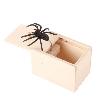 Handmade Wooden Spider Scare Box Prank Toy (2.4 x 3.5 x 2.5 in) - Pop-Out Surprise Trick for Parties & Halloween