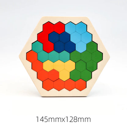 Wooden Blocks Puzzle, Brain Teasers Toy, Tangram Jigsaw, Colorful 3D Russian Blocks, Montessori Educational Toy