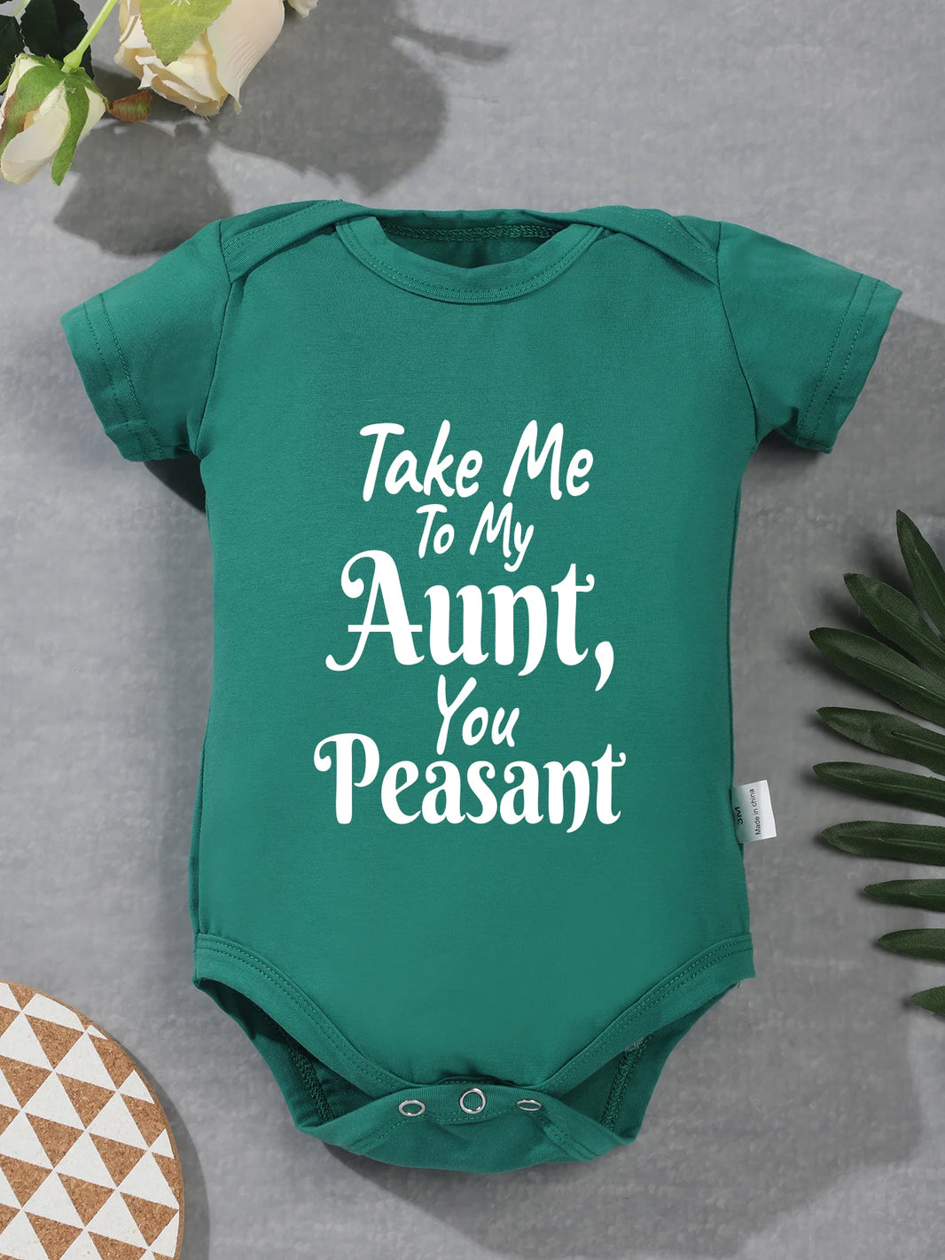 Newborn “Take Me To My Aunt You Peasant” Printing Bodysuit – Cute Infant Jumpsuit with Short Sleeves – Fashion Toddler Rompers for Baby Boy & Girl