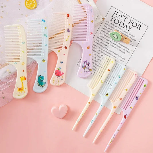 2Pcs Kids Hair Combs Set - Portable Anti-Static Plastic Comb - Cartoon Animal Hairdressing Comb with Pointed Tail for Girls