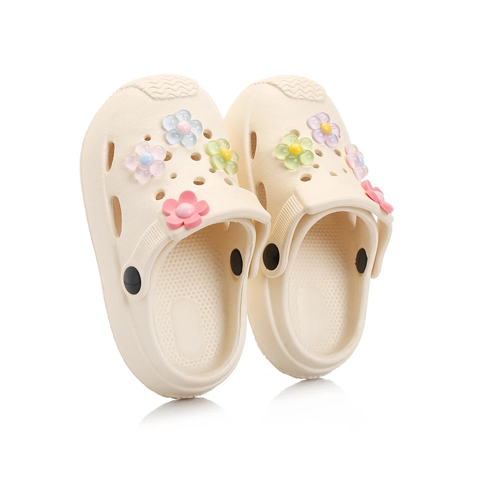 Summer Children’s Hole Slippers – Girls’ Fashion Flower Sandals, Soft Bottom Kids’ Beach Shoes, Toddler Home Slippers