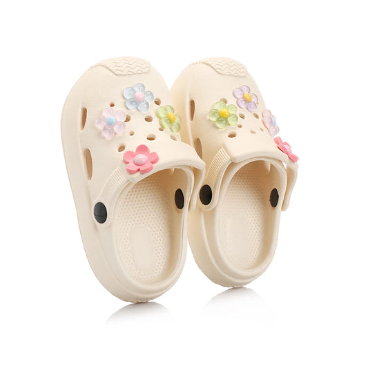 Summer Children’s Hole Slippers – Girls’ Fashion Flower Sandals, Soft Bottom Kids’ Beach Shoes, Toddler Home Slippers