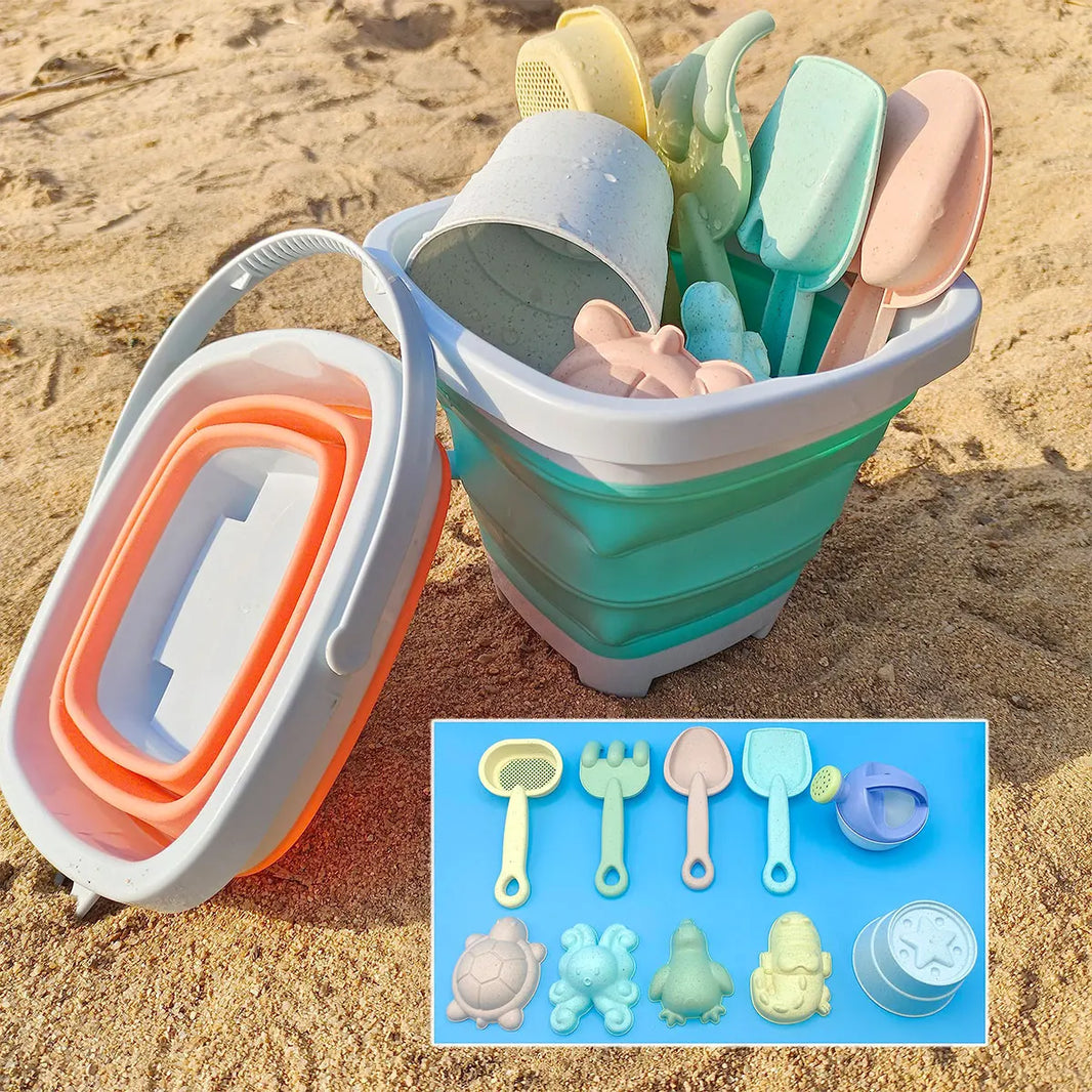 11/5/1Pcs Beach Sand & Water Play Set With Folding Bucket — Outdoor Sandbox Accessories, Random Colors