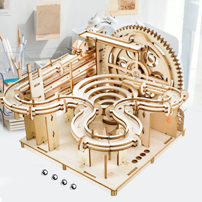 3D Wooden Puzzle DIY Mechanical Model, Manual Assembly Building Kit, Marble Run Set with 4 Balls, Toy for Adults & Kids Gifts