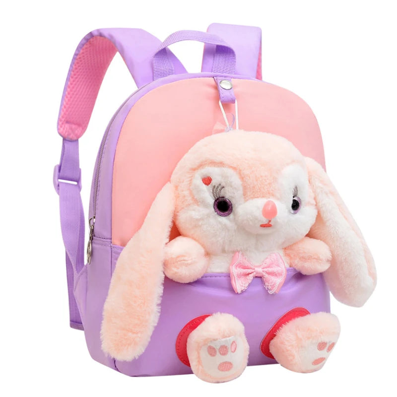 Cartoon Kindergarten Backpack – Cute Plush Rabbit Doll School Bag for New Children - Kidzy Market