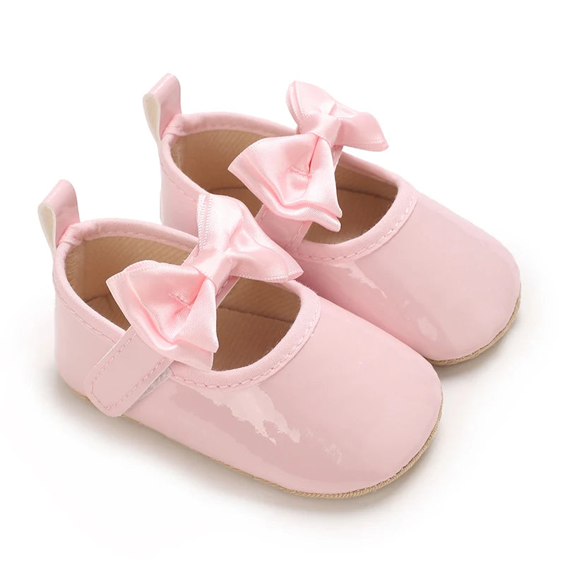 Solid Color Fashion Newborn Princess Shoes Non-Slip Cloth Bottom Shoes Girl Elegant Breathable Leisure Baby First Walking Shoes