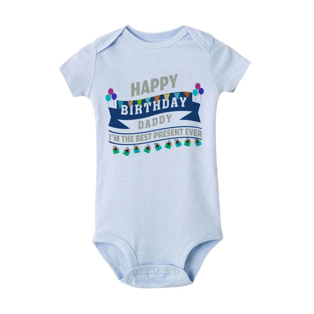 “Happy Birthday Daddy, I Love You” – Adorable Newborn Baby Bodysuit, Short-Sleeve Infant Romper, Perfect Birthday Gift for Dad