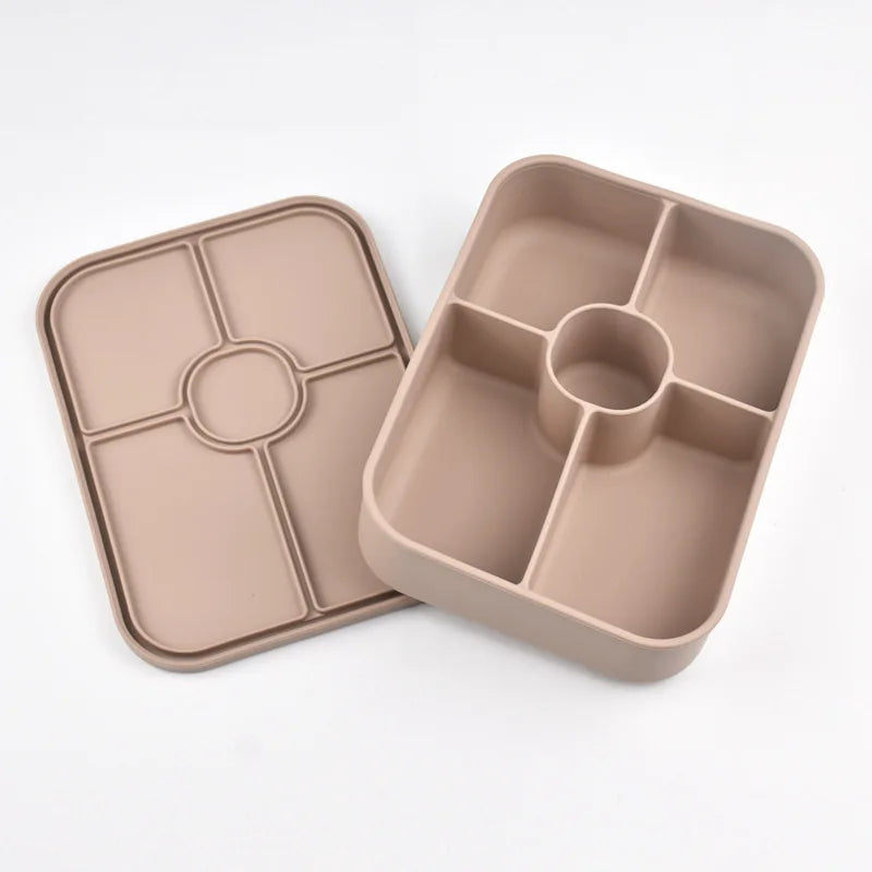 Food Grade Silicone 5-Grid Lunch Box & Bento Box – Microwave & Freezer Safe, Leakproof Lunch & Snack Storage with Lid for School, Work, and Travel