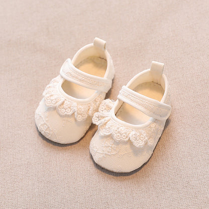 BeQeuewll Infant Baby Girls Shoes – Non-Slip Soft Soled Lace Bowknot Flats, Spring/Autumn First Walker Princess Shoes