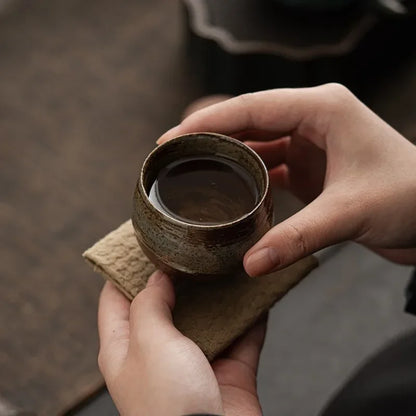 Japanese Handmade Rough Pottery Tea Cup — Porcelain Kung Fu Tea Single Cup, Antique-Style Gift