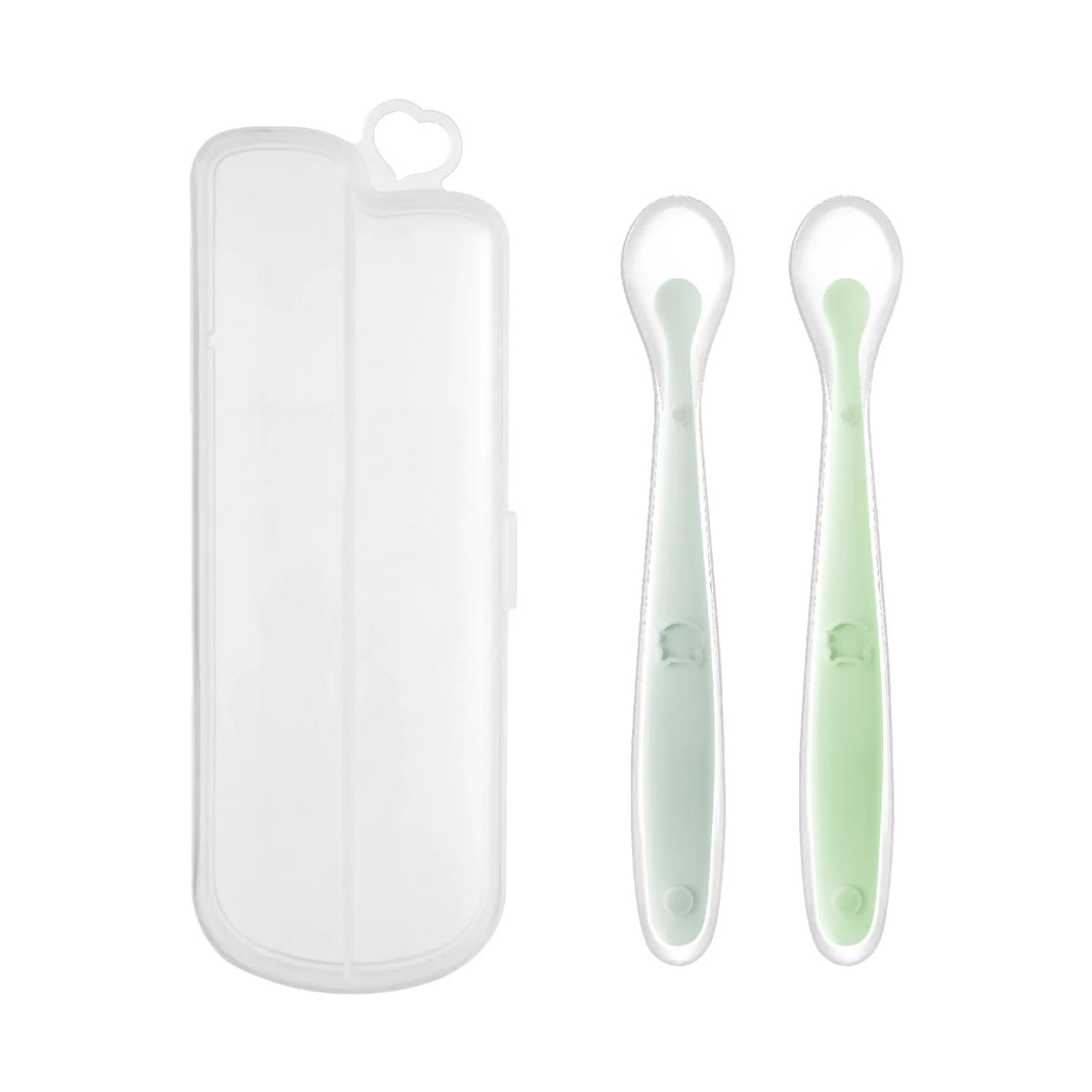 Baby Food Feeding Spoon Set – Stainless Steel Scraping & Soft Silicone Spoon for Infants and Toddlers – Includes Storage Box – BPA Free Baby Utensils for Puree, Soft Foods & Weaning