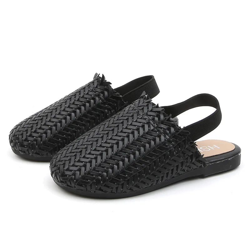 Spring Summer Girls’ Shoes – Woven Knitted Design, Flat Sandals for Toddlers, Sweet Princess Soft Fashion Shoes for Kids