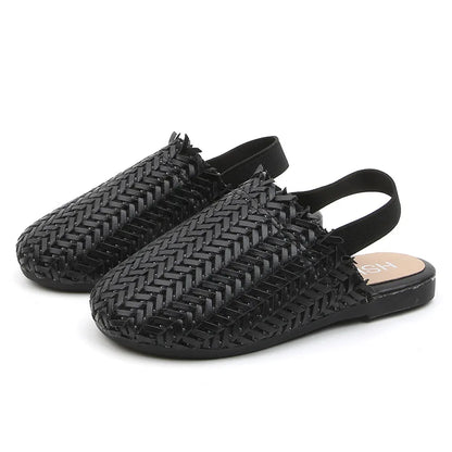 Spring Summer Girls’ Shoes – Woven Knitted Design, Flat Sandals for Toddlers, Sweet Princess Soft Fashion Shoes for Kids