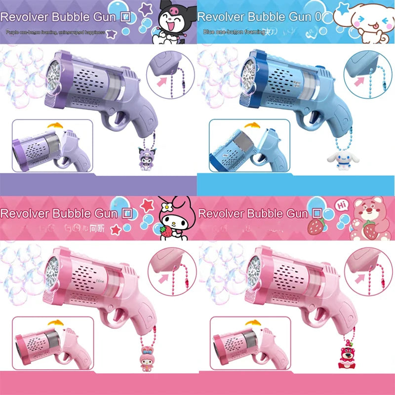 MINISO Kuromi Handheld Bubble Gun Rocket Launcher – Automatic LED Bubble Blaster Toy for Kids (Requires 4 AA Batteries, Not Included)