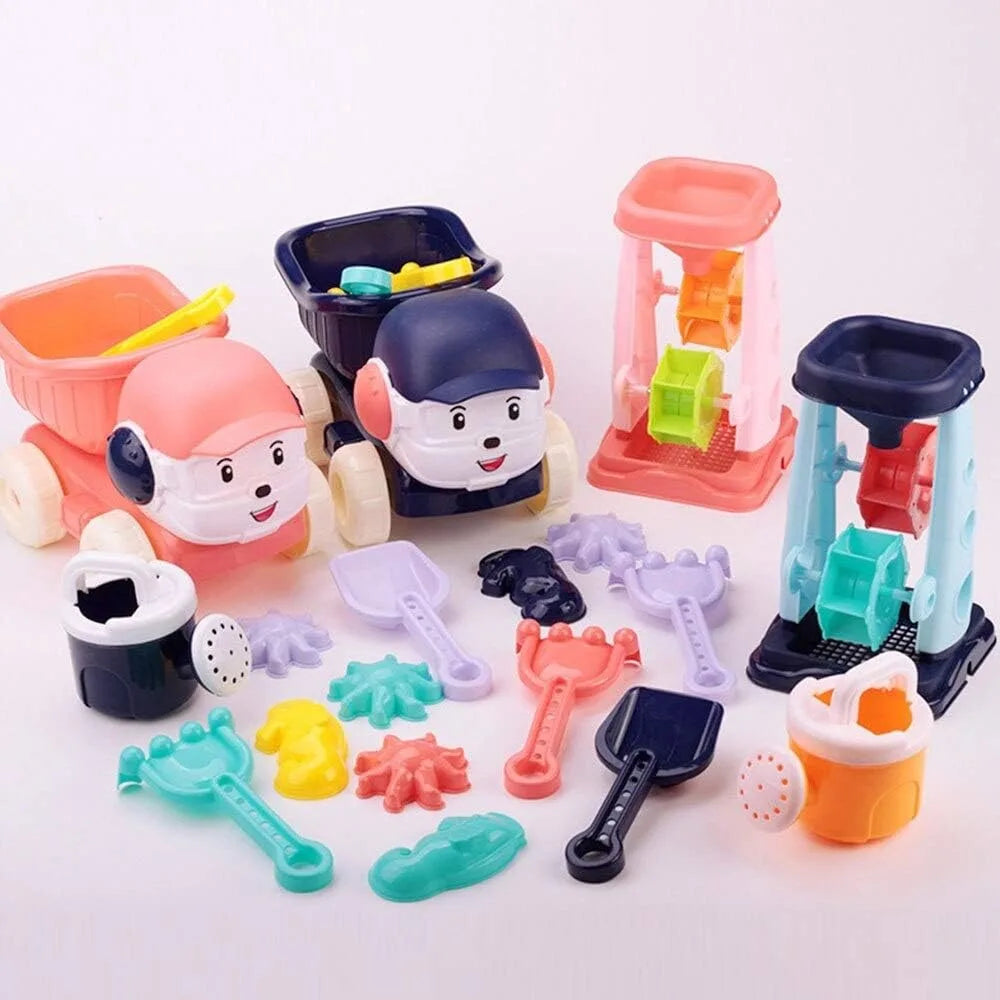Baby Beach Sand Toy Set with Car Model, Sprinkler, Shower, and Shovel for Classic Sand Play