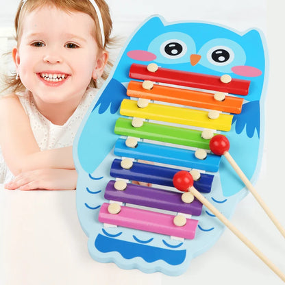 Montessori Wooden 8-Tone Multicolor Xylophone – Wooden Musical Instrument Toy for Babies and Kids, Promoting Early Learning, Motor Skills, and Cognitive Development through Puzzles and Music Play.