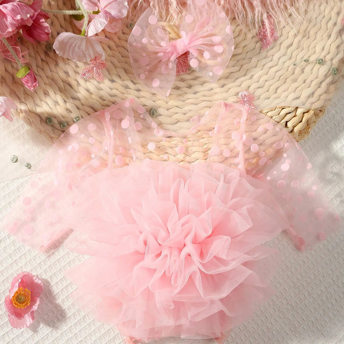 Ylsteed Pink Polka Dot Newborn Photography Romper with Bow Headband – Baby Girl Photoshoot Outfits for 1 Month Infant Picture Props