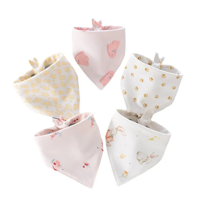 5pcs Baby Bibs Cotton Triangle Scarf | Double Layer Saliva Towel Burp Cloths | Newborn Bandana Bibs & Accessories - Kidzy Market