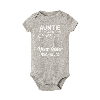 "Auntie, You Gotta Come Get Me" Baby Romper – Funny Letter Print Newborn Bodysuit – Summer Short-Sleeve Infant Clothes (0-1Y)