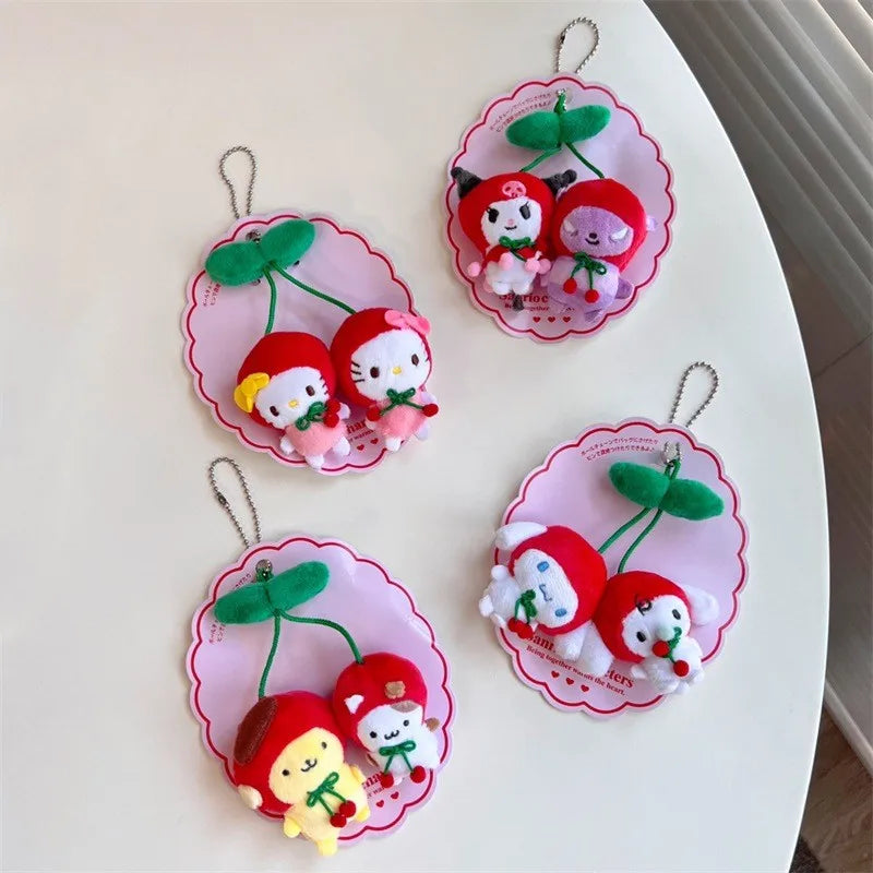 Sanrio Cherry Series Plush Doll Pendant, Hello Kitty Cinnamoroll Kuromi Pom Pom Purin Keychain Gift