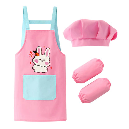 Kids Waterproof Apron Set for Cooking, Baking & Drawing | Includes Chef Hat, Arm Sleeves & Cover Bib - Perfect Cosplay & Artist Costume - Kidzy Market