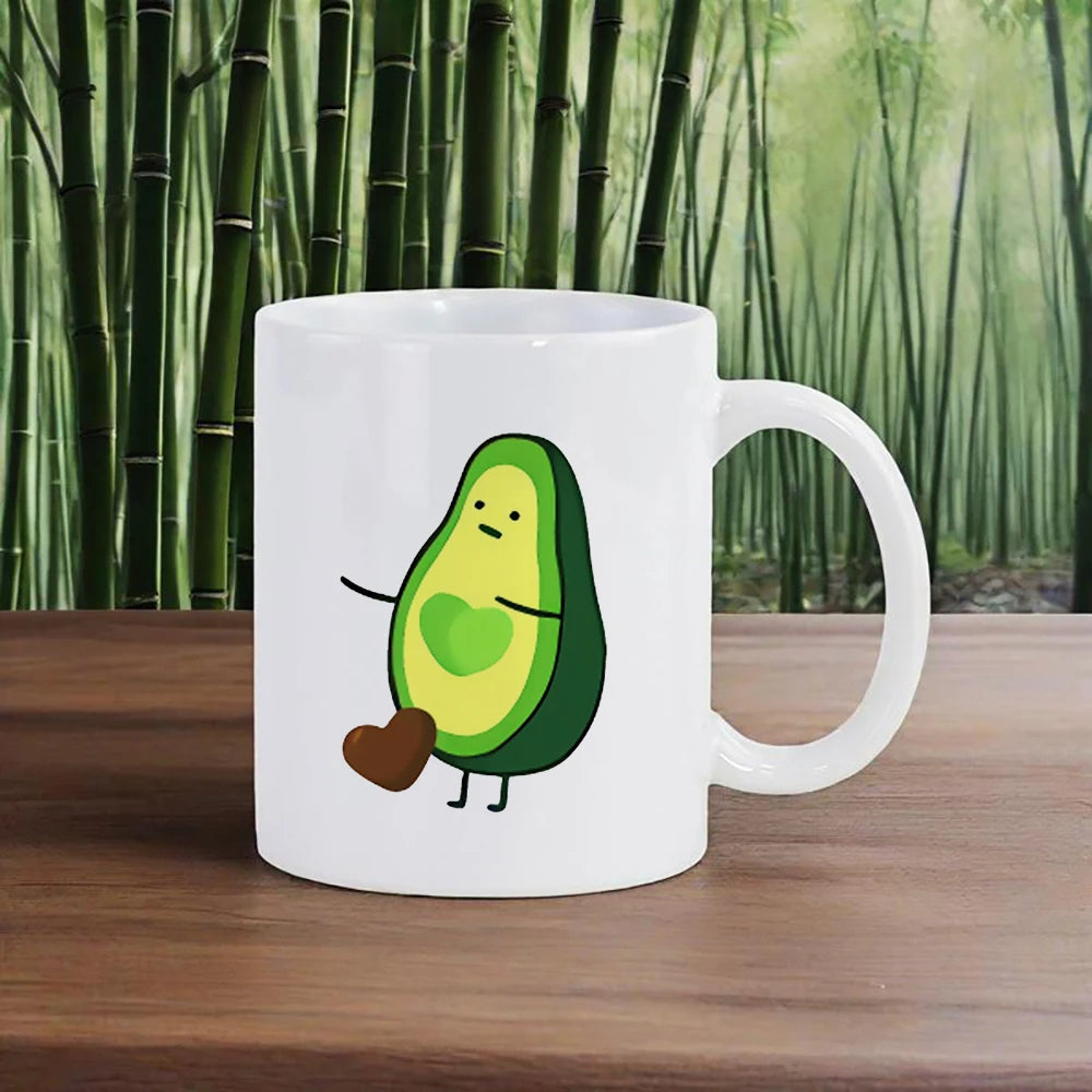 Cute Avocado Porcelain Coffee Mug - Cartoon Green Avocado Breakfast & Juice Cup, 11 oz (320 ml)