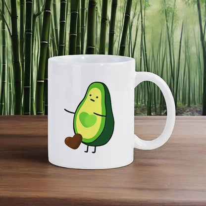 Cute Avocado Porcelain Coffee Mug - Cartoon Green Avocado Breakfast & Juice Cup, 11 oz (320 ml)