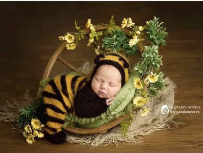 Newborn Photography Clothing Set – Mohair Bee Hat & Jumpsuit 2Pcs, Knitted Baby Photo Props & Studio Outfit