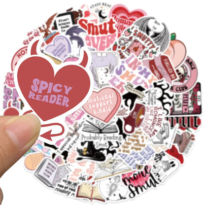 10/30/52pcs Cute Bookish Reading Stickers – Waterproof Graffiti Decals for Notebooks, Guitars, and Luggage