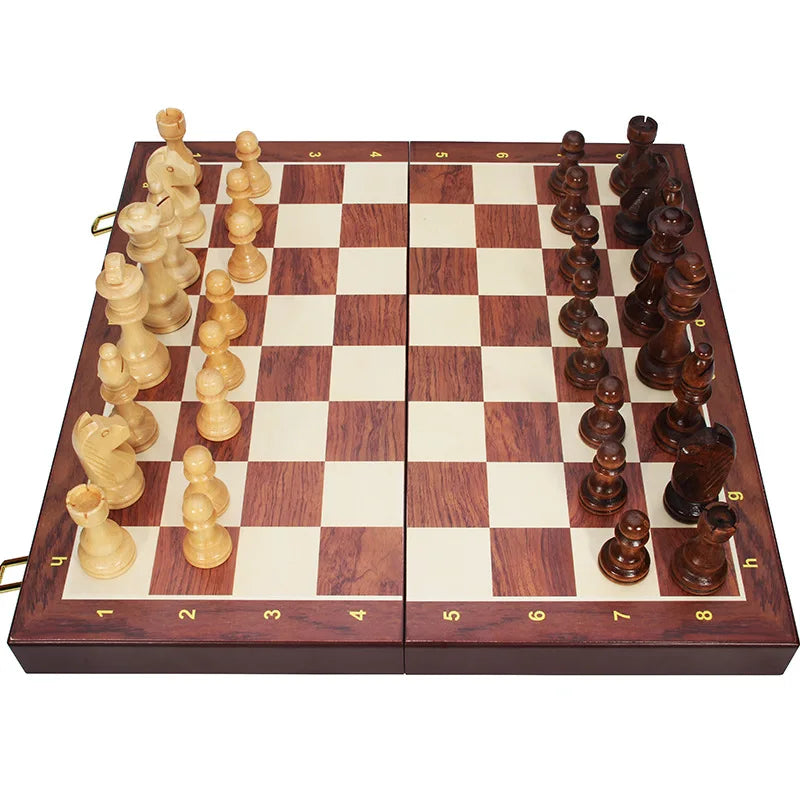 Top-Grade Wooden Folding Traditional Classic Chess Set Solid Wood Walnut Chessboard Children’s Gift Board Game