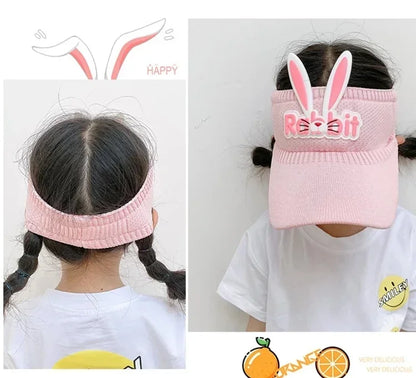 Kids Bunny Ear Sun Hat - Adjustable Rabbit Wings Visor, Cotton-Blend Sun Hat for Boys & Girls (Ages 3-12)
