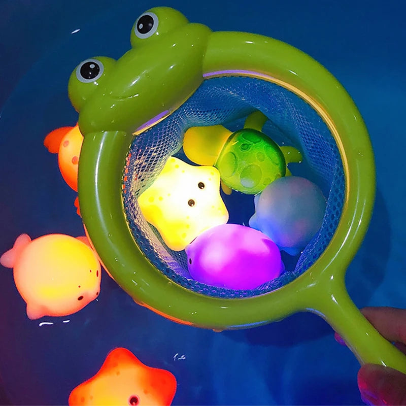 Baby LED Light Up Animal Bath Toy – Soft Rubber Floating Frogs for Kids