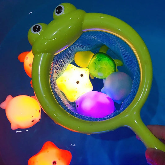 Baby LED Light Up Animal Bath Toy – Soft Rubber Floating Frogs for Kids