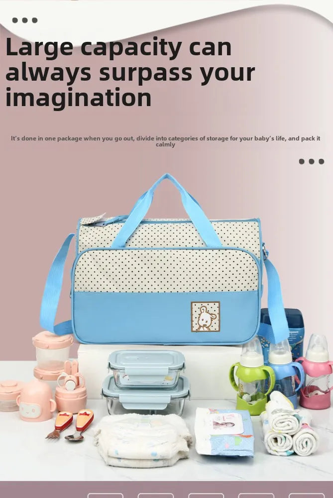5-Piece Stylish Portable Mommy & Baby Bag – Large Capacity Diaper Bag with Built-in Changing Pad & Independent Bottle Compartment - Kidzy Market